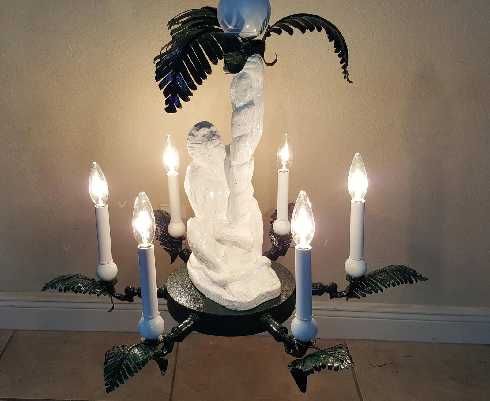 Monkey and Brass Palm Frond Leaf Tree Six-Light Chandelier - 7