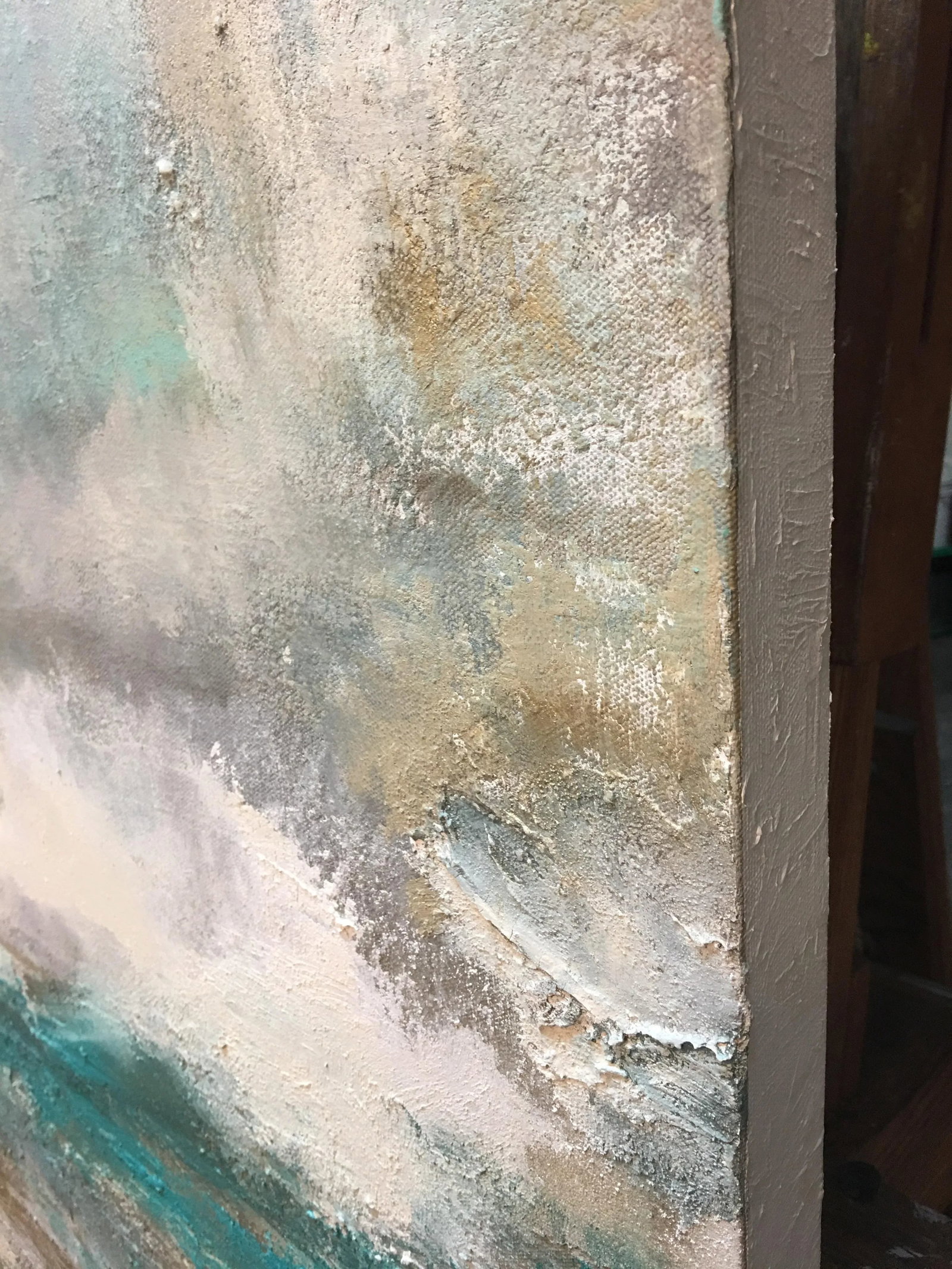 "Dream" Original Abstract Seascape Coastal Aqua Painting ~ Large Teal Green Art With Beach Sand - 2
