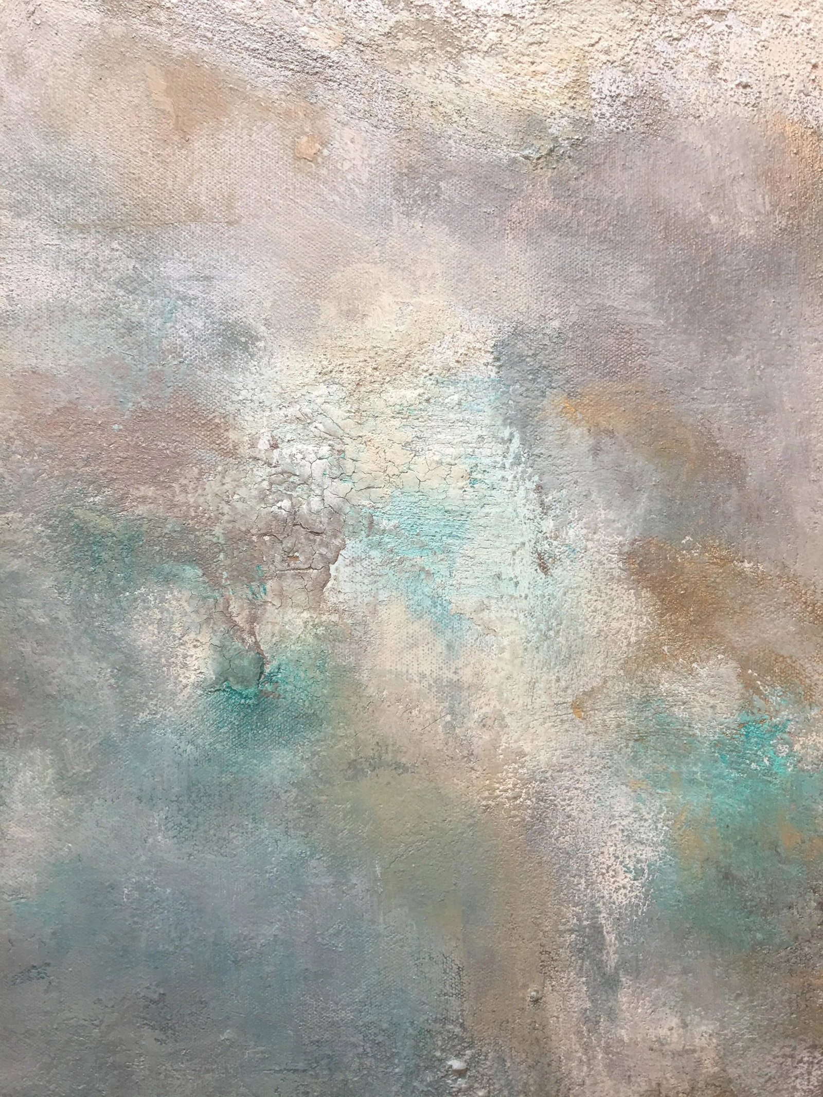 "Dream" Original Abstract Seascape Coastal Aqua Painting ~ Large Teal Green Art With Beach Sand - 3