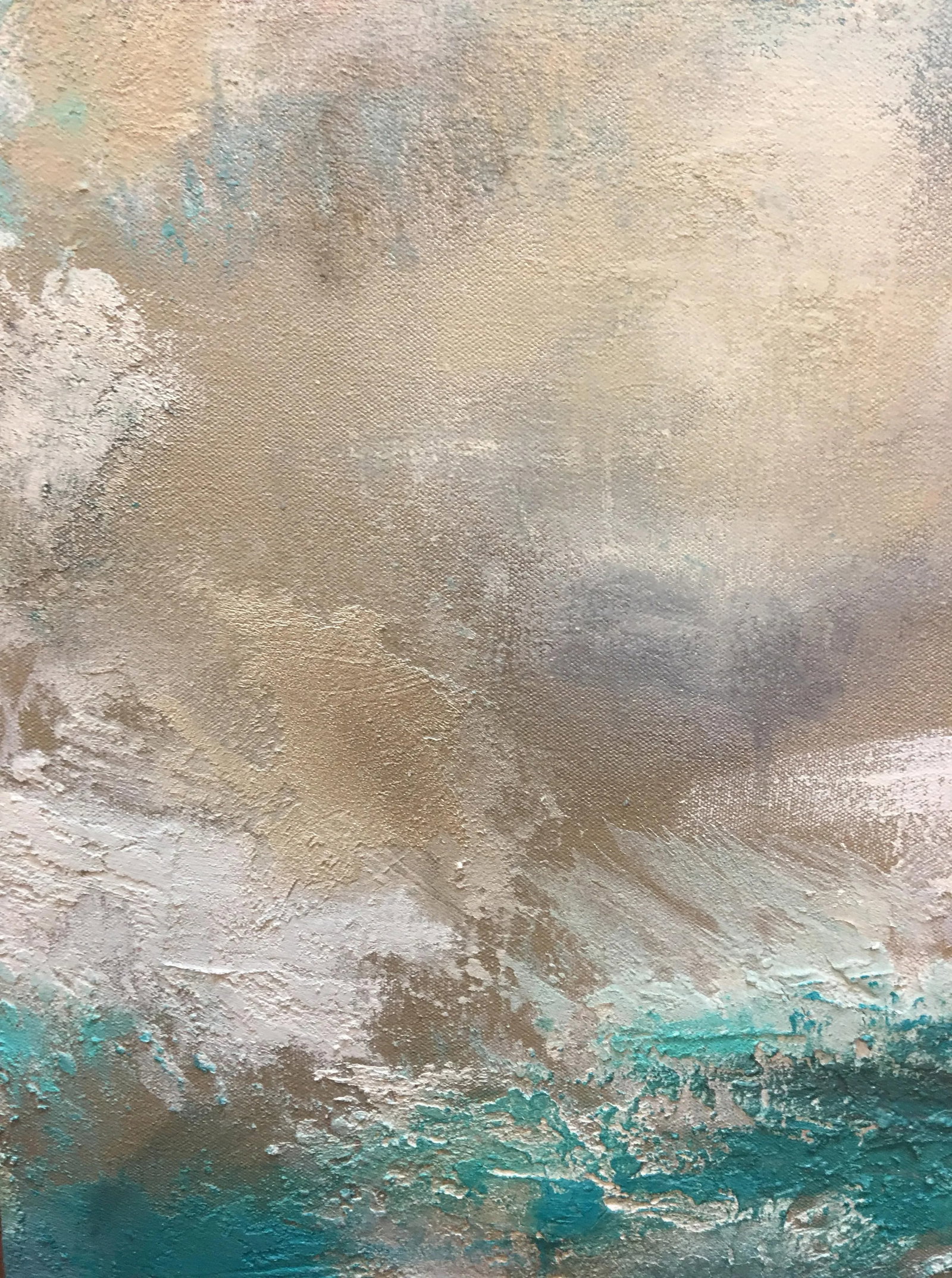 "Dream" Original Abstract Seascape Coastal Aqua Painting ~ Large Teal Green Art With Beach Sand - 5