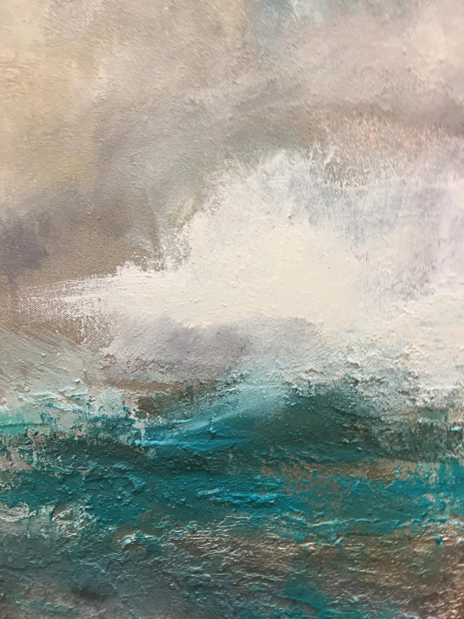 "Dream" Original Abstract Seascape Coastal Aqua Painting ~ Large Teal Green Art With Beach Sand - 7