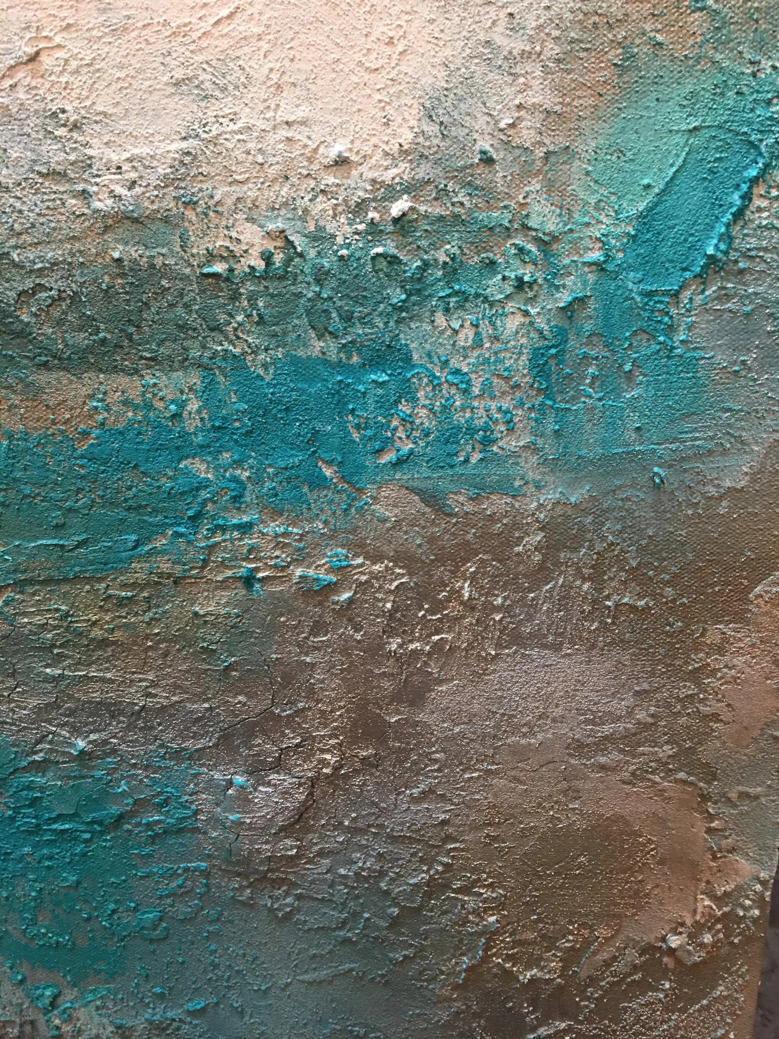 "Dream" Original Abstract Seascape Coastal Aqua Painting ~ Large Teal Green Art With Beach Sand - 9