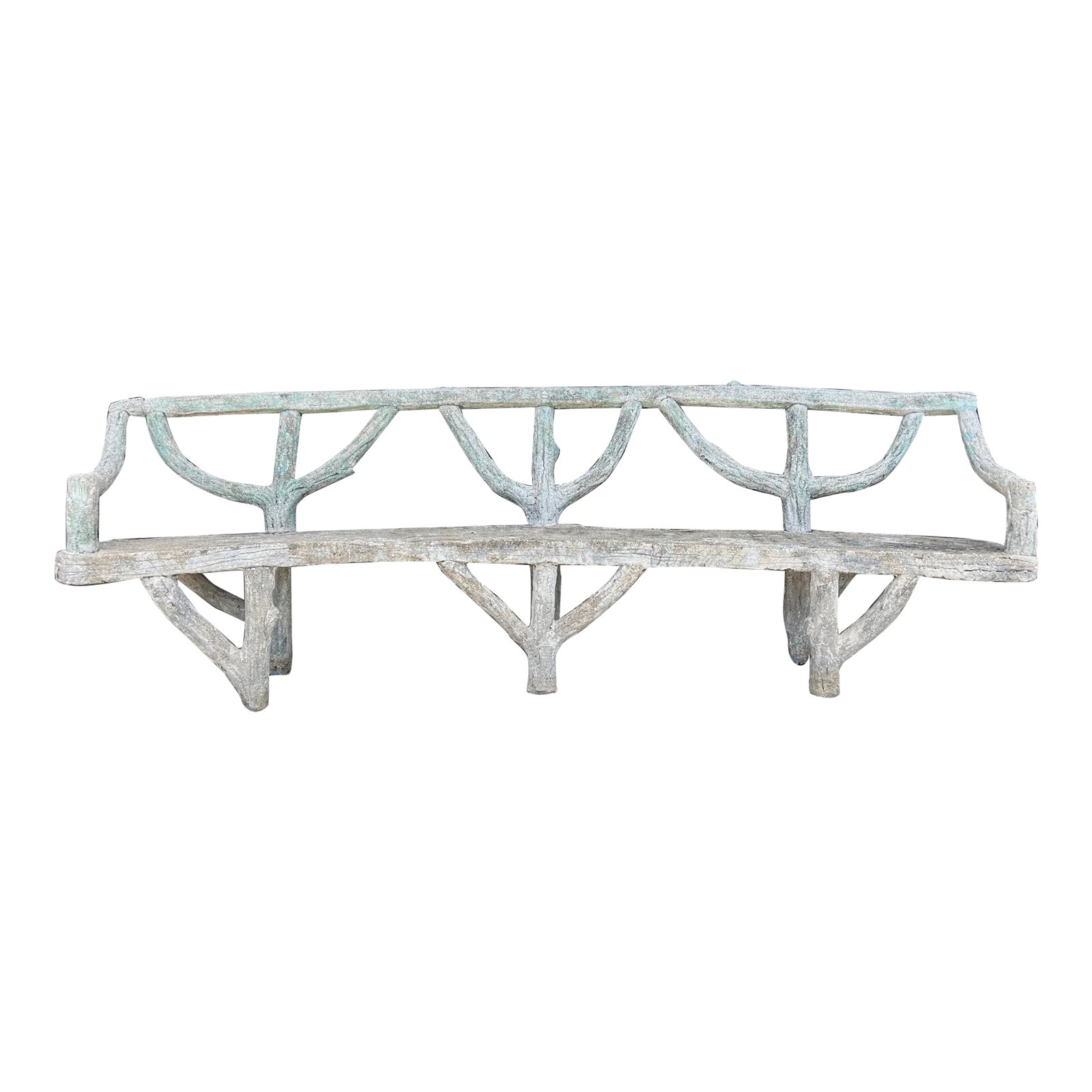 Mid 20th Century French Faux Bois Large Curved Garden Bench: Fabulous large curved French Faux Bois Bench. The French tradition of false wood or "faux Bois" is a beautiful element that's incorporated in modern or traditional French Gardens. Faux Bois was first 