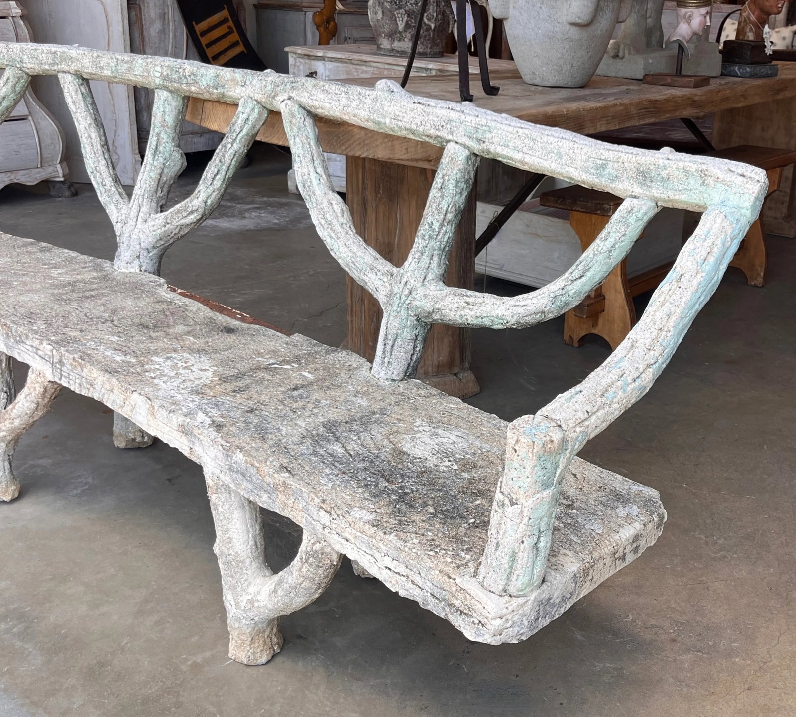 Mid 20th Century French Faux Bois Large Curved Garden Bench - 3