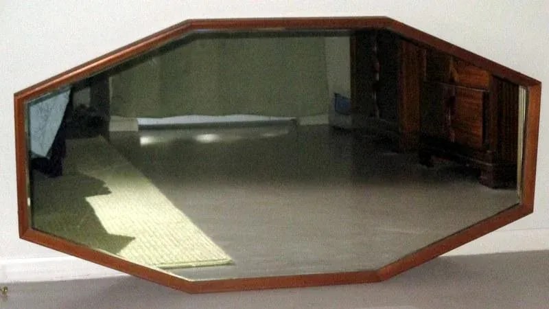 1960s Vintage Danish Modern Octagonal Shaped Floor Mirror With Beveled Glass - 2