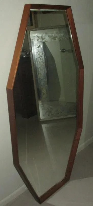 1960s Vintage Danish Modern Octagonal Shaped Floor Mirror With Beveled Glass - 3