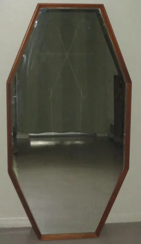 1960s Vintage Danish Modern Octagonal Shaped Floor Mirror With Beveled Glass - 7