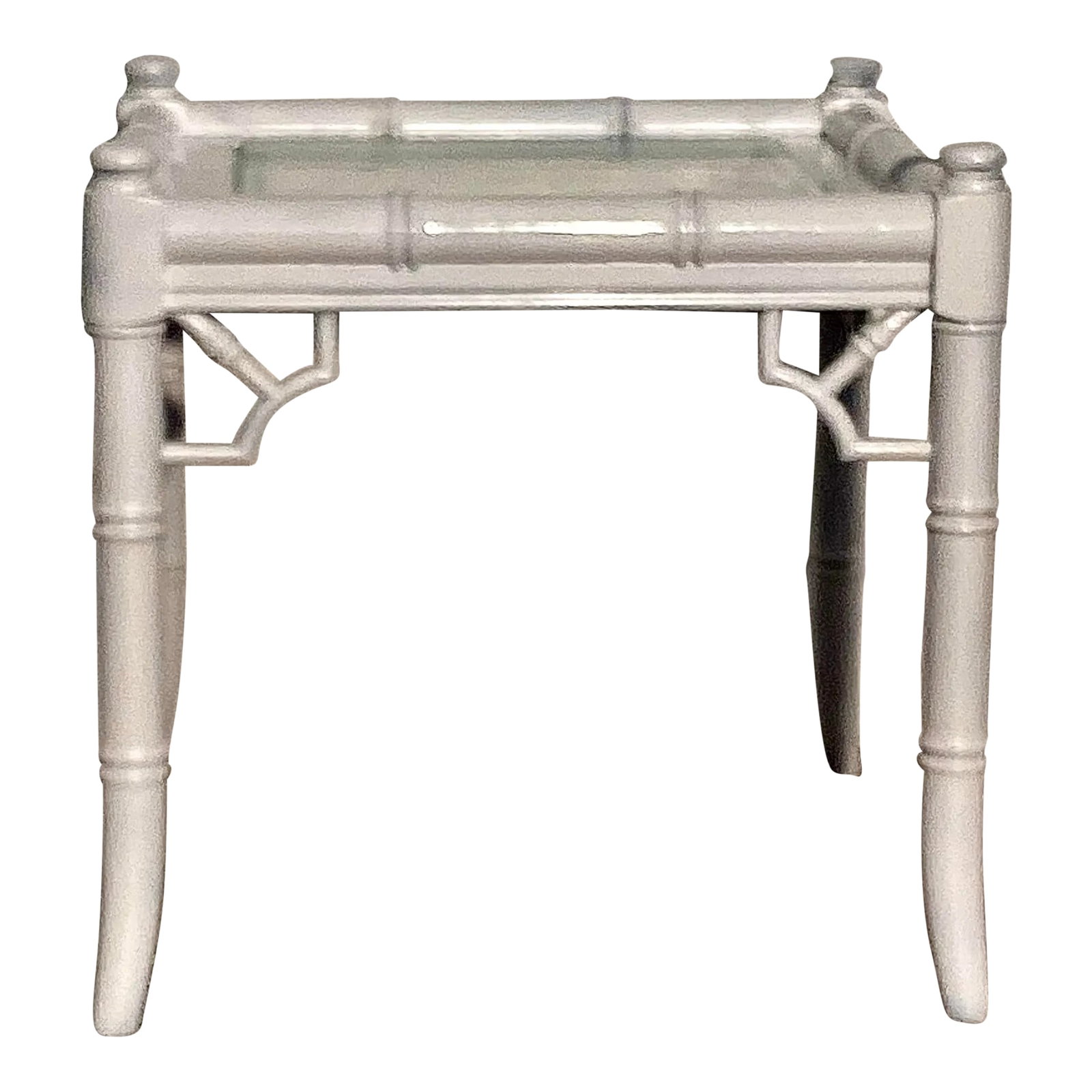 Vintage Thomasville Allegro Faux Bamboo Table With Fretwork: Offered is a petite vintage Thomasville Allegro table. This piece has all four fretworks intact and it is topped with beveled glass. Acquired from an estate in Old Florida. Condition: Alterations: Ori