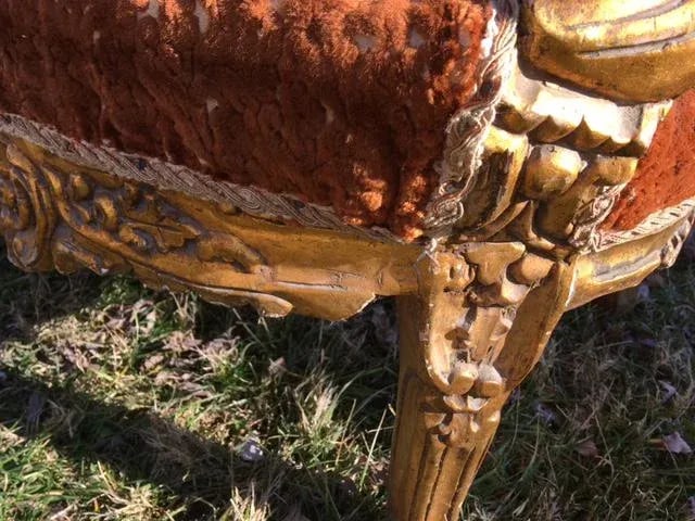Antique Fauteuil Style Gilt Chairs - a Pair - 12