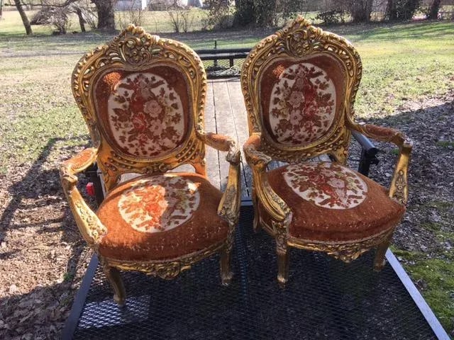 Antique Fauteuil Style Gilt Chairs - a Pair - 13