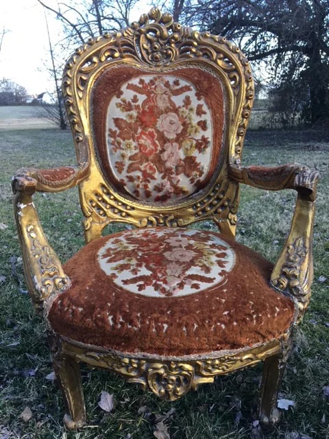 Antique Fauteuil Style Gilt Chairs - a Pair - 3