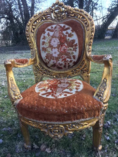 Antique Fauteuil Style Gilt Chairs - a Pair - 4