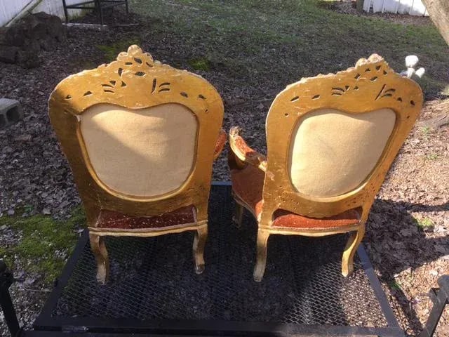 Antique Fauteuil Style Gilt Chairs - a Pair - 5