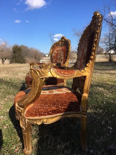 Antique Fauteuil Style Gilt Chairs - a Pair - 7