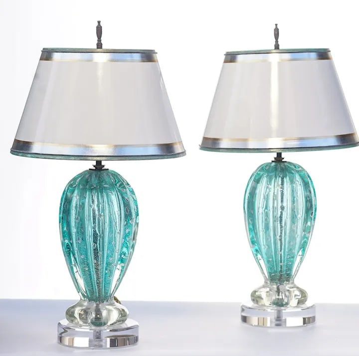 Vintage Murano Aquamarine Lamps - a Pair - 3