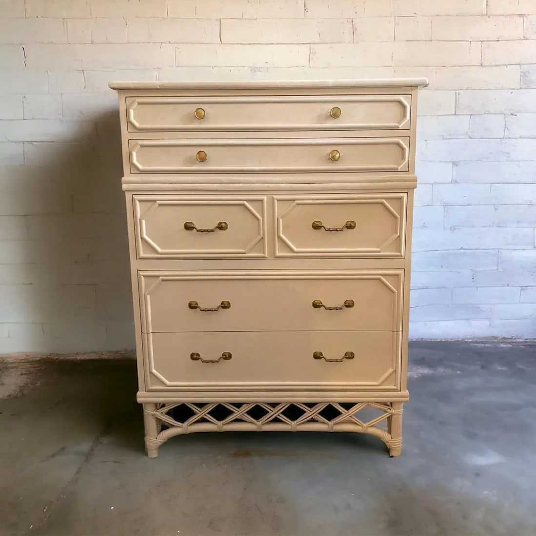 Mid 20th Century Ficks Reed Faux Bamboo Hollywood Regency Coastal Highboy Dresser - 11