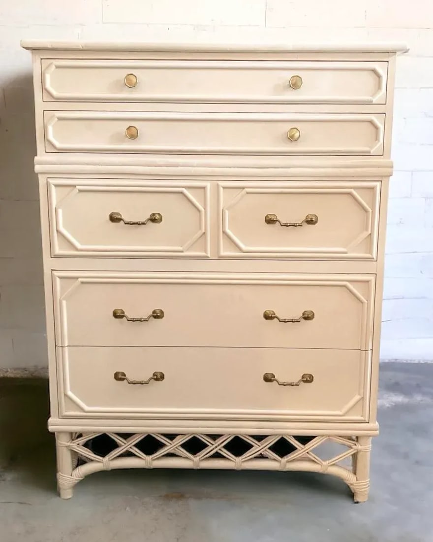 Mid 20th Century Ficks Reed Faux Bamboo Hollywood Regency Coastal Highboy Dresser - 2