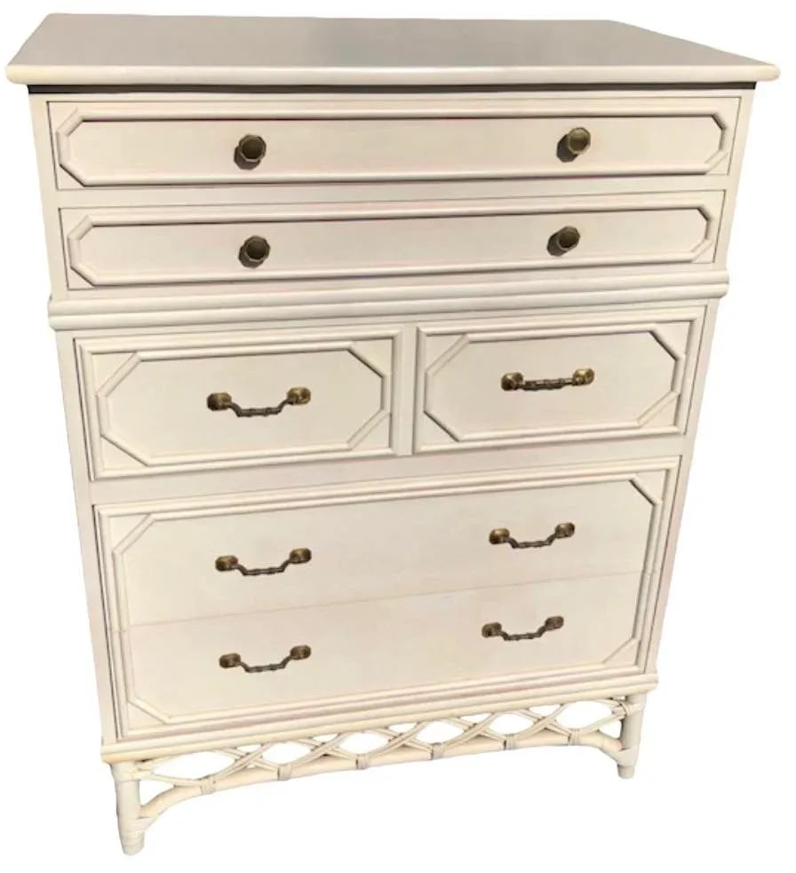 Mid 20th Century Ficks Reed Faux Bamboo Hollywood Regency Coastal Highboy Dresser - 3