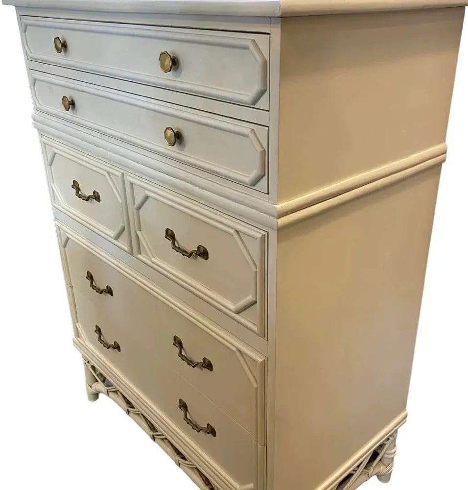 Mid 20th Century Ficks Reed Faux Bamboo Hollywood Regency Coastal Highboy Dresser - 4