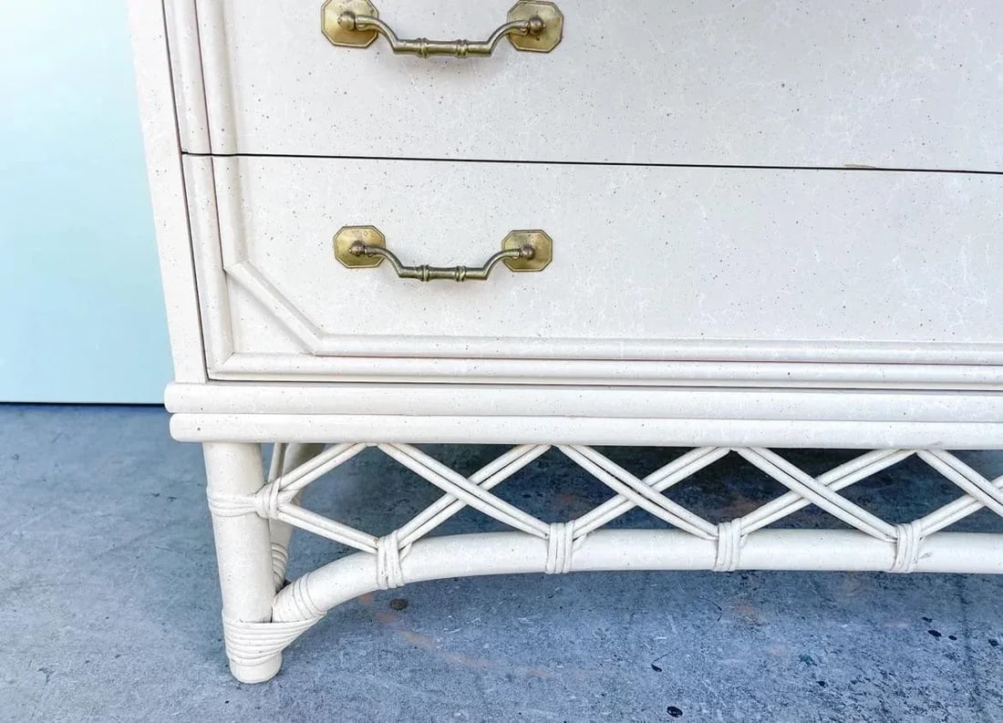 Mid 20th Century Ficks Reed Faux Bamboo Hollywood Regency Coastal Highboy Dresser - 5