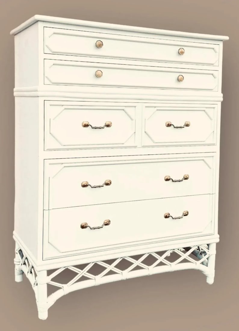 Mid 20th Century Ficks Reed Faux Bamboo Hollywood Regency Coastal Highboy Dresser - 6