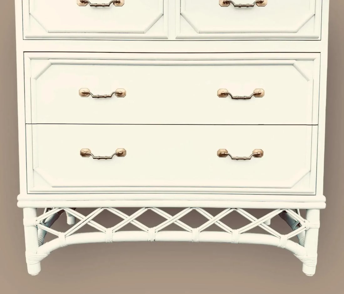 Mid 20th Century Ficks Reed Faux Bamboo Hollywood Regency Coastal Highboy Dresser - 7