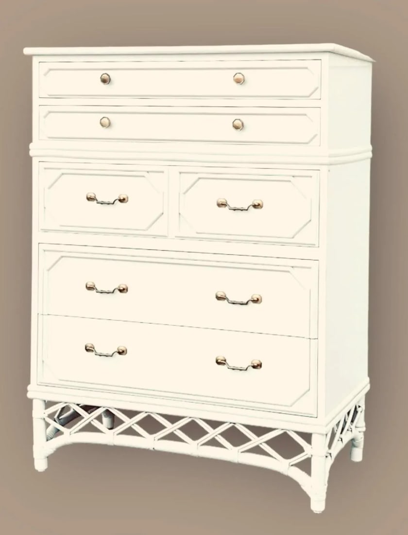 Mid 20th Century Ficks Reed Faux Bamboo Hollywood Regency Coastal Highboy Dresser - 8