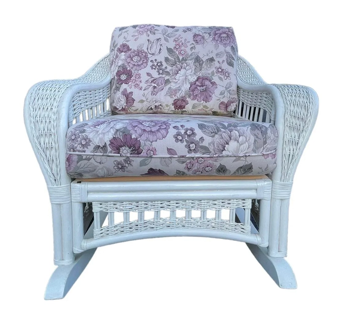 1970s Ficks Reed Style White Wicker Rocking Chair - 2