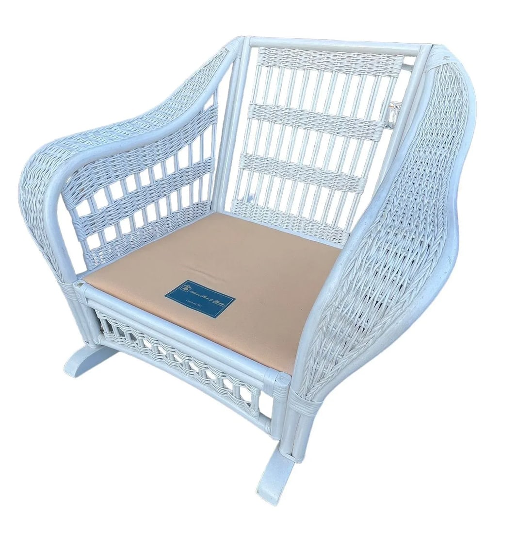1970s Ficks Reed Style White Wicker Rocking Chair - 4