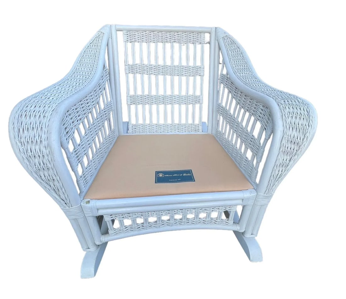 1970s Ficks Reed Style White Wicker Rocking Chair - 5