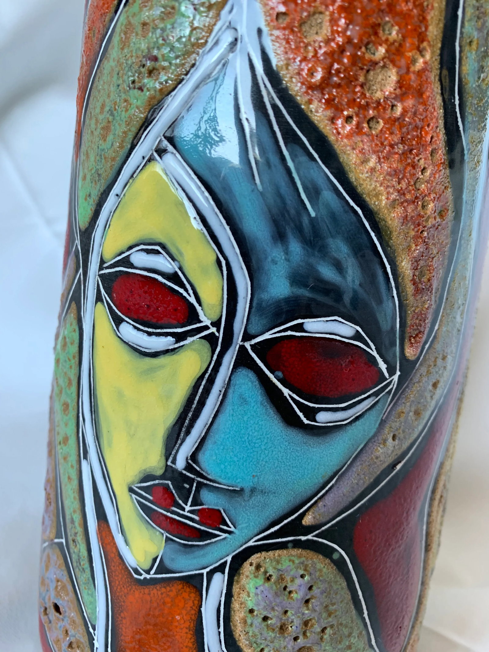 Italian Abstract Figural Lava Glaze Face Pottery Vase After Fantoni - 10