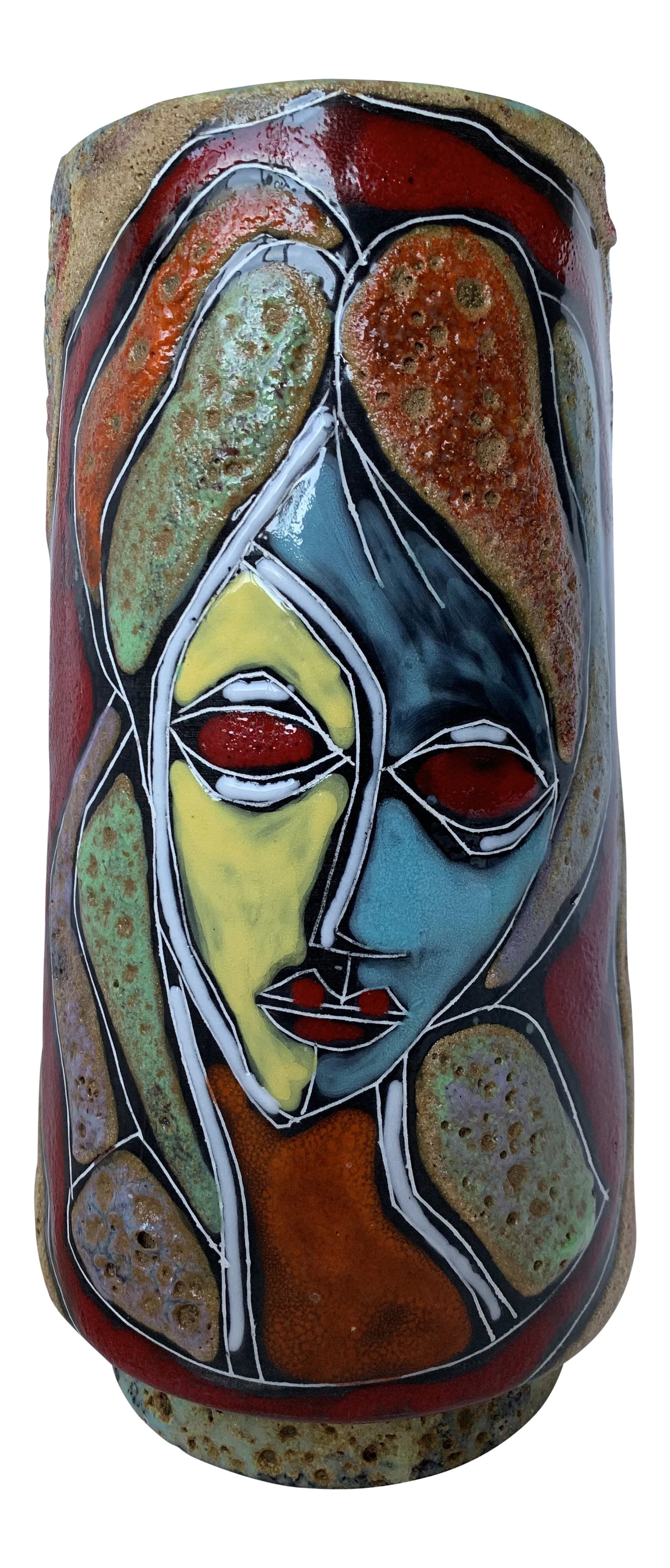 Italian Abstract Figural Lava Glaze Face Pottery Vase After Fantoni (1 of 13)
