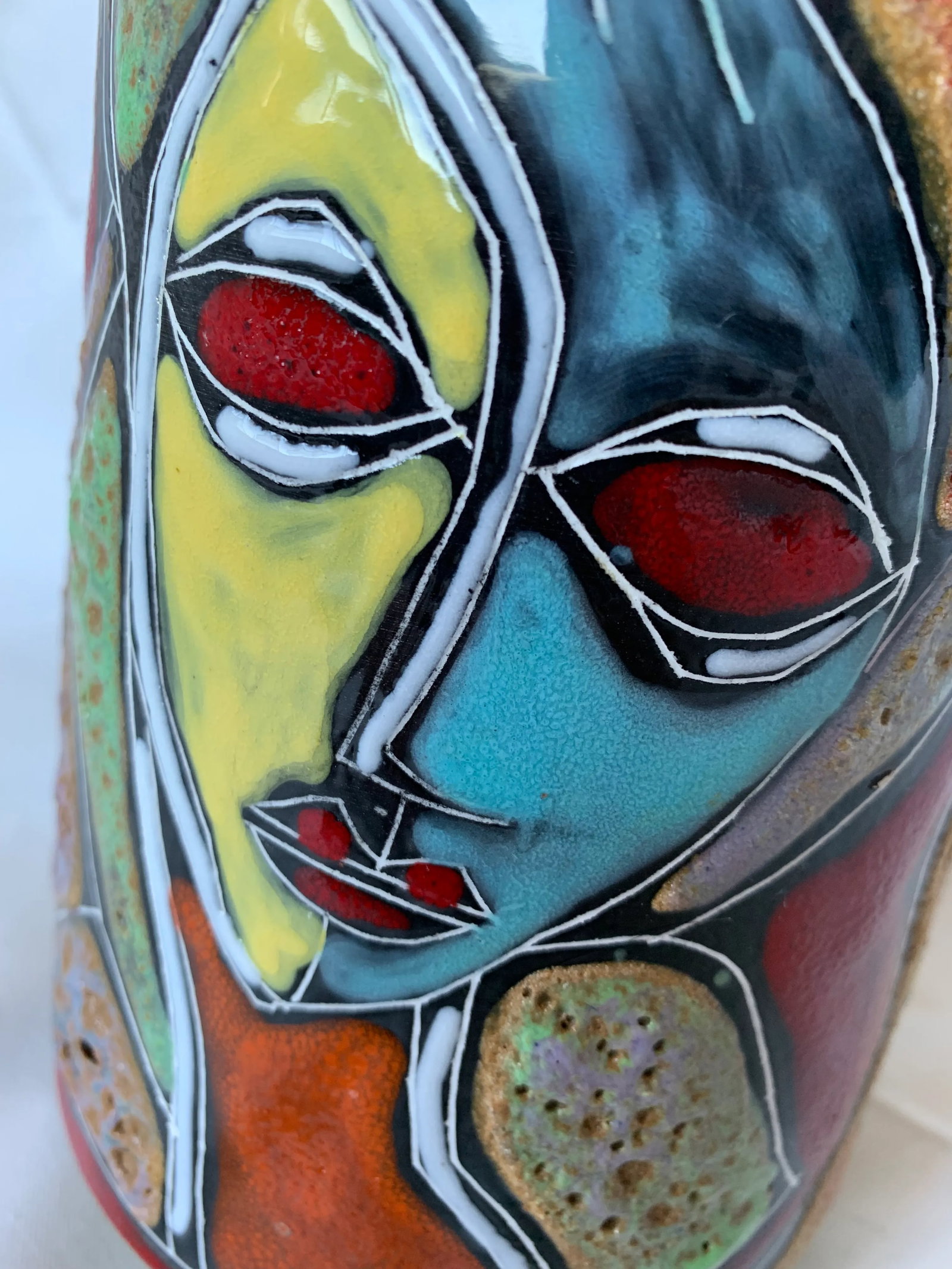Italian Abstract Figural Lava Glaze Face Pottery Vase After Fantoni - 2