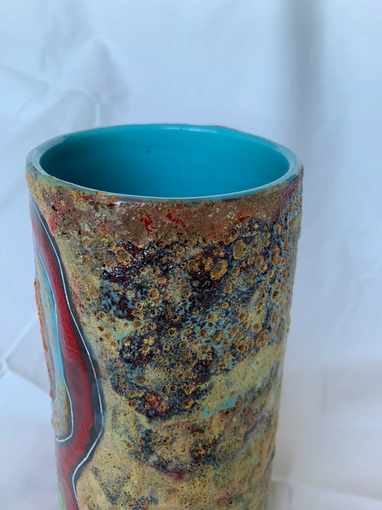 Italian Abstract Figural Lava Glaze Face Pottery Vase After Fantoni - 5