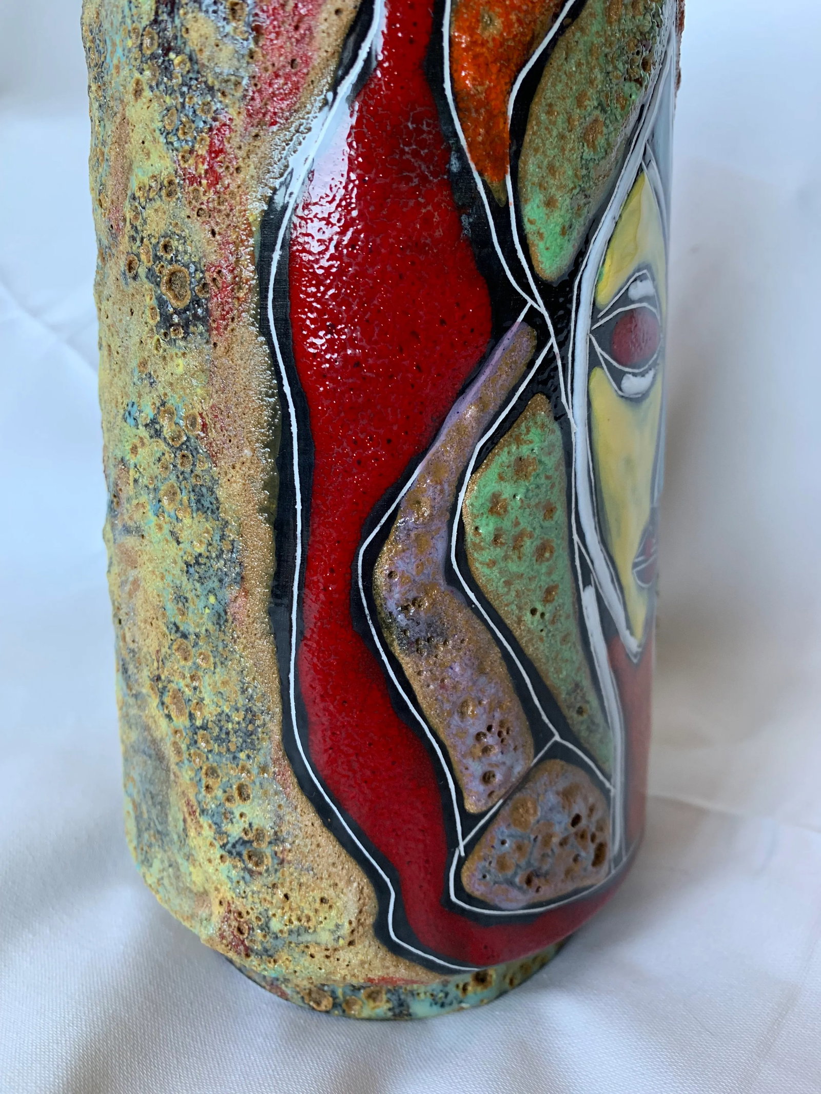 Italian Abstract Figural Lava Glaze Face Pottery Vase After Fantoni - 8
