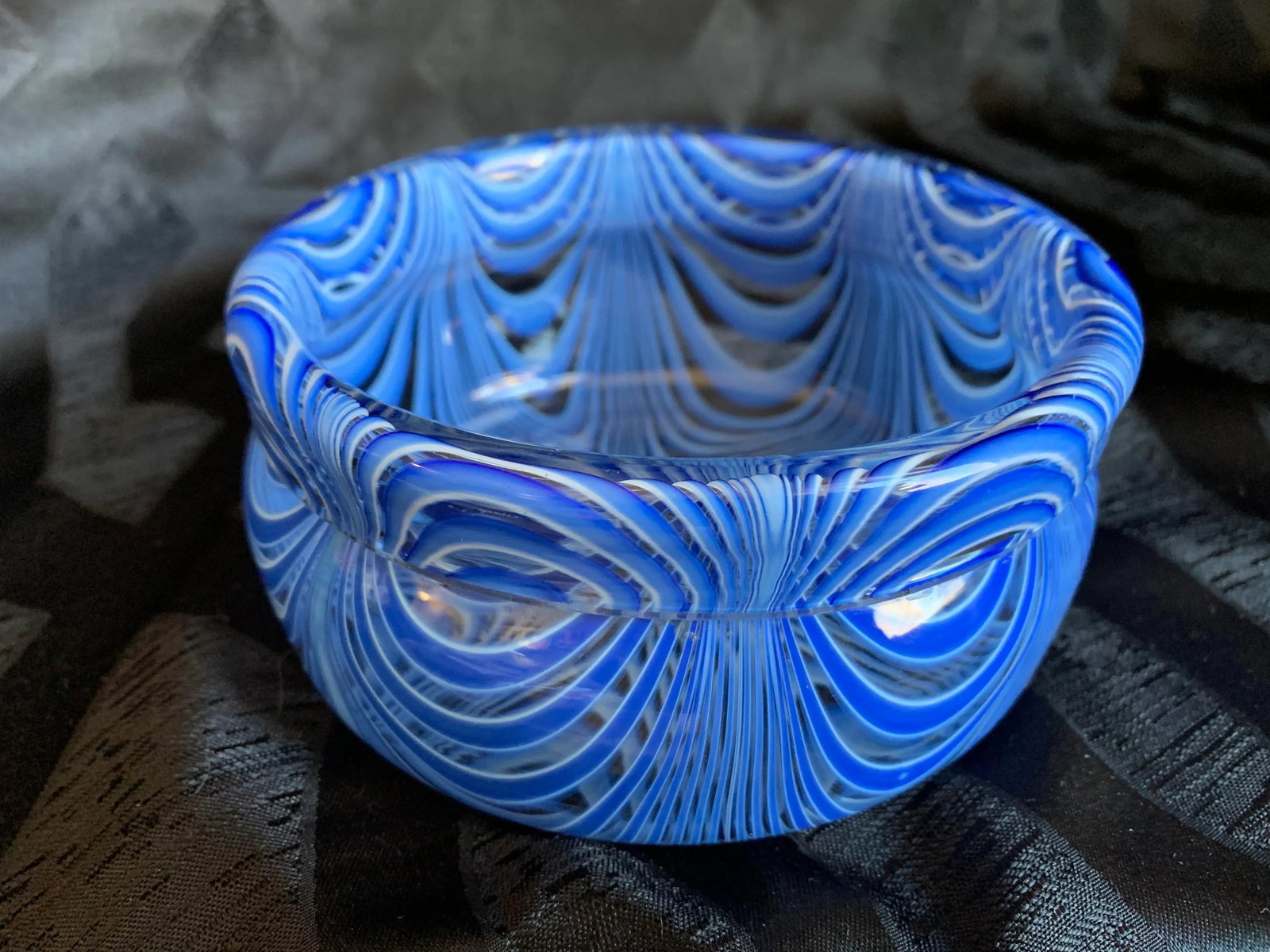 1960s Vintage Antonio Da Ros for Cenedese Murano "Zebrati" Blue Cased Glass Trinket Dish Bowl - 10
