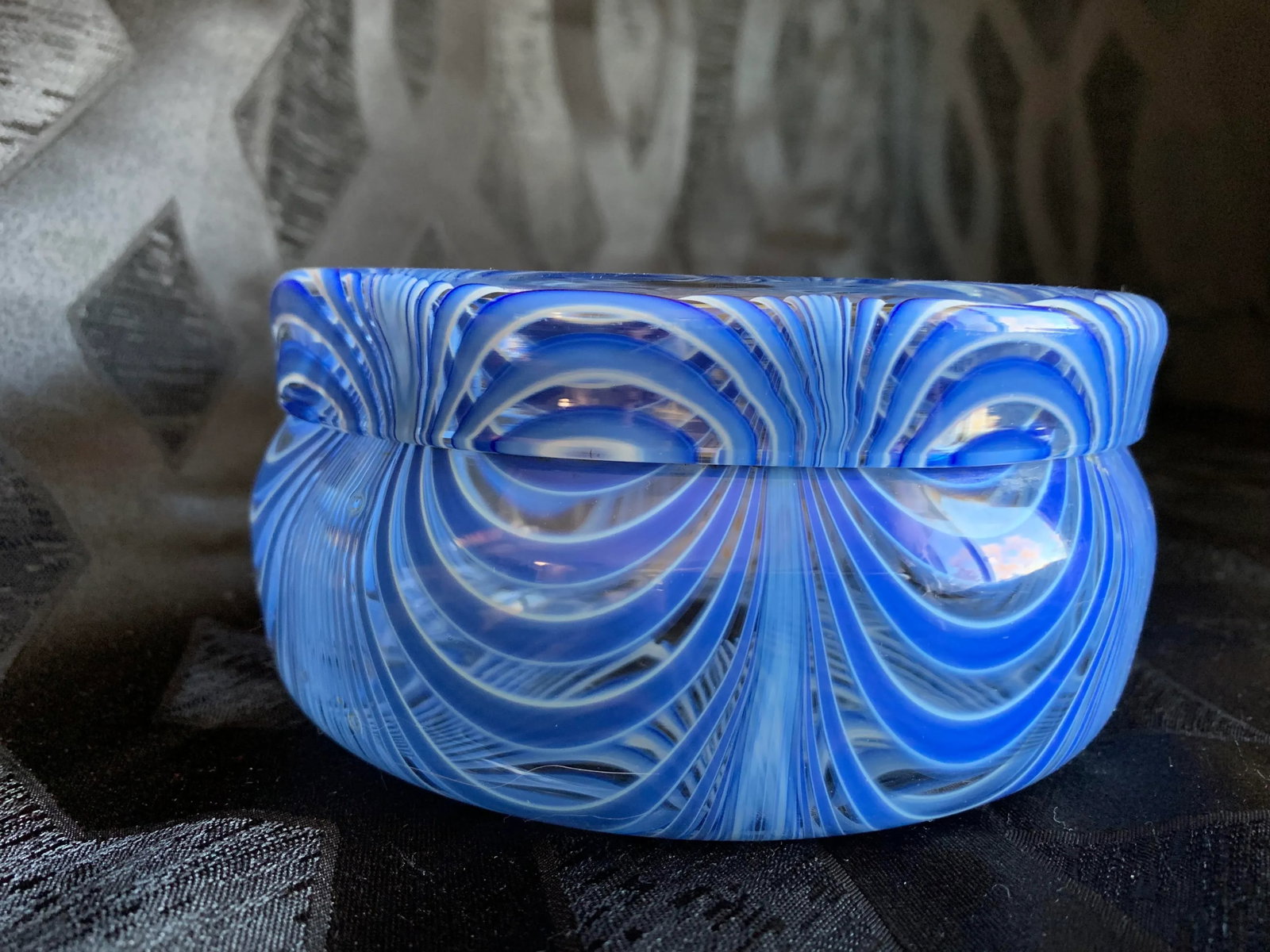 1960s Vintage Antonio Da Ros for Cenedese Murano "Zebrati" Blue Cased Glass Trinket Dish Bowl - 5