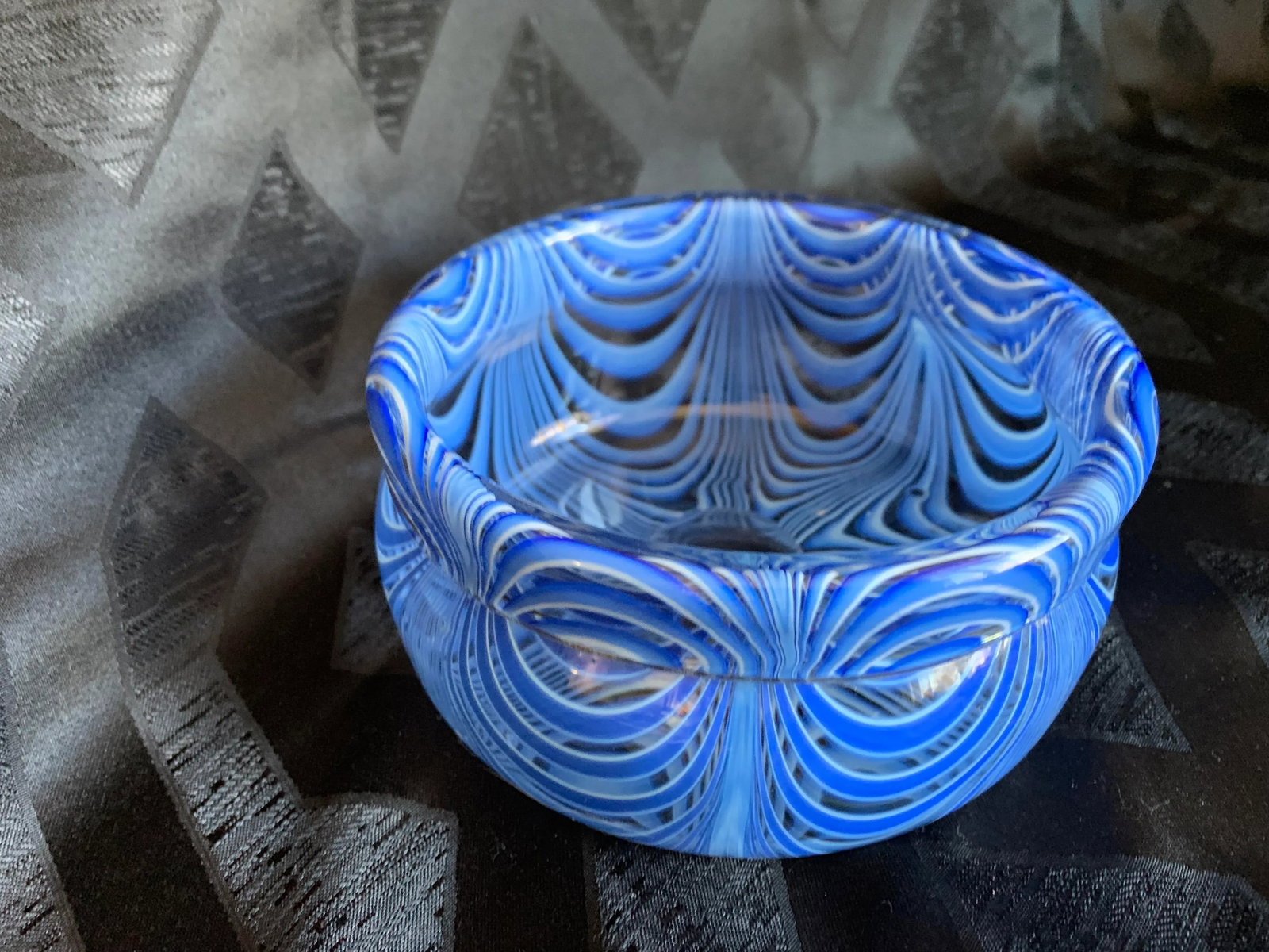 1960s Vintage Antonio Da Ros for Cenedese Murano "Zebrati" Blue Cased Glass Trinket Dish Bowl - 7