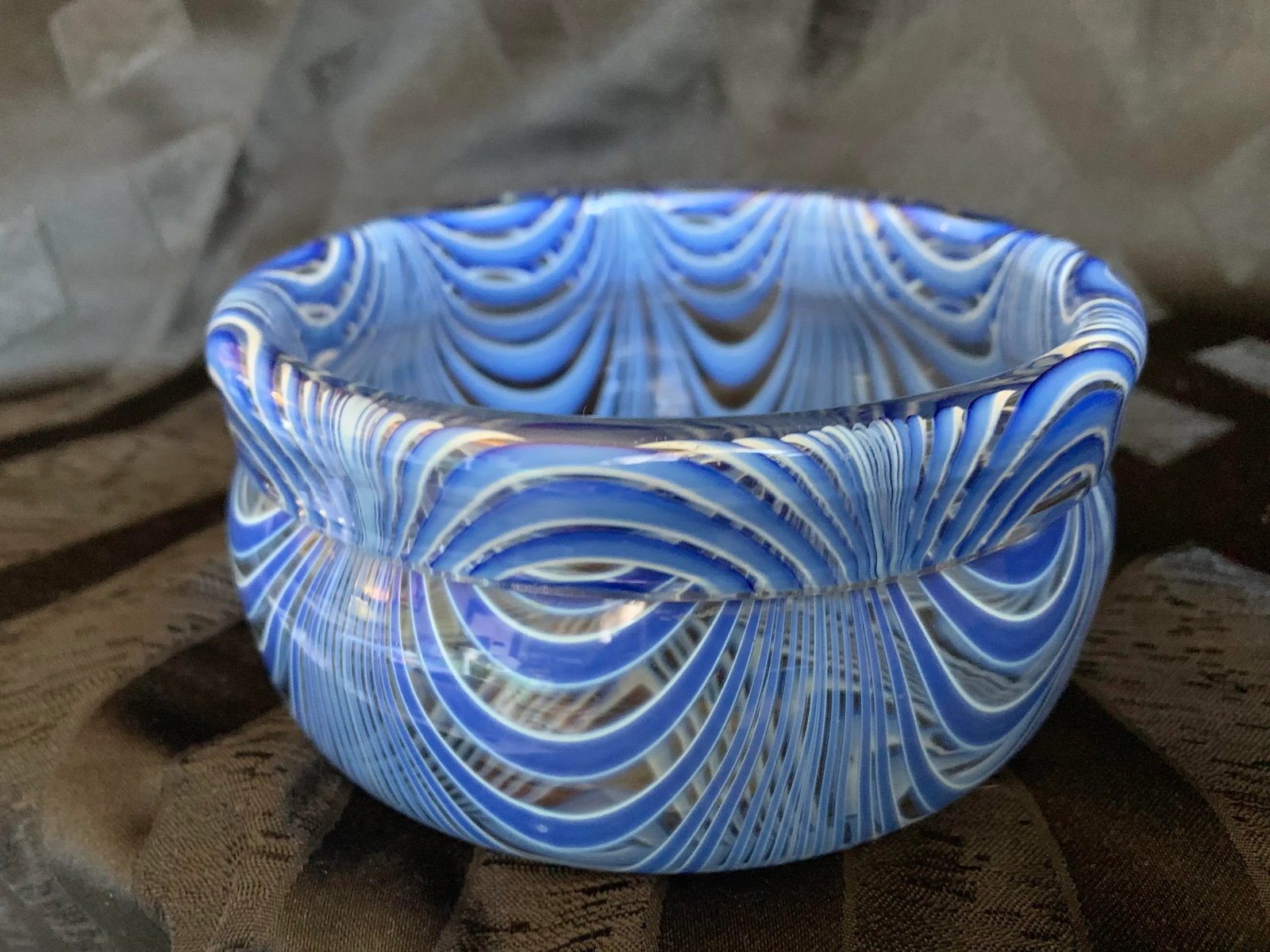 1960s Vintage Antonio Da Ros for Cenedese Murano "Zebrati" Blue Cased Glass Trinket Dish Bowl - 8