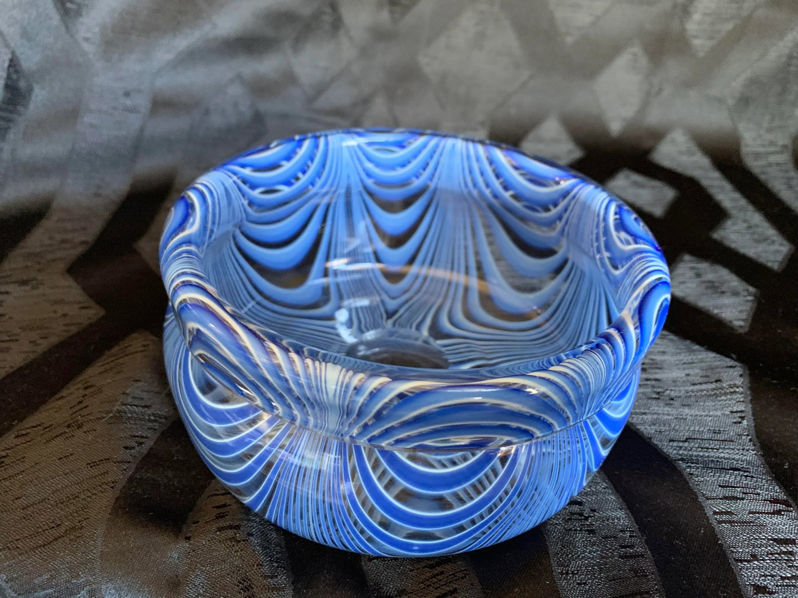 1960s Vintage Antonio Da Ros for Cenedese Murano "Zebrati" Blue Cased Glass Trinket Dish Bowl - 9