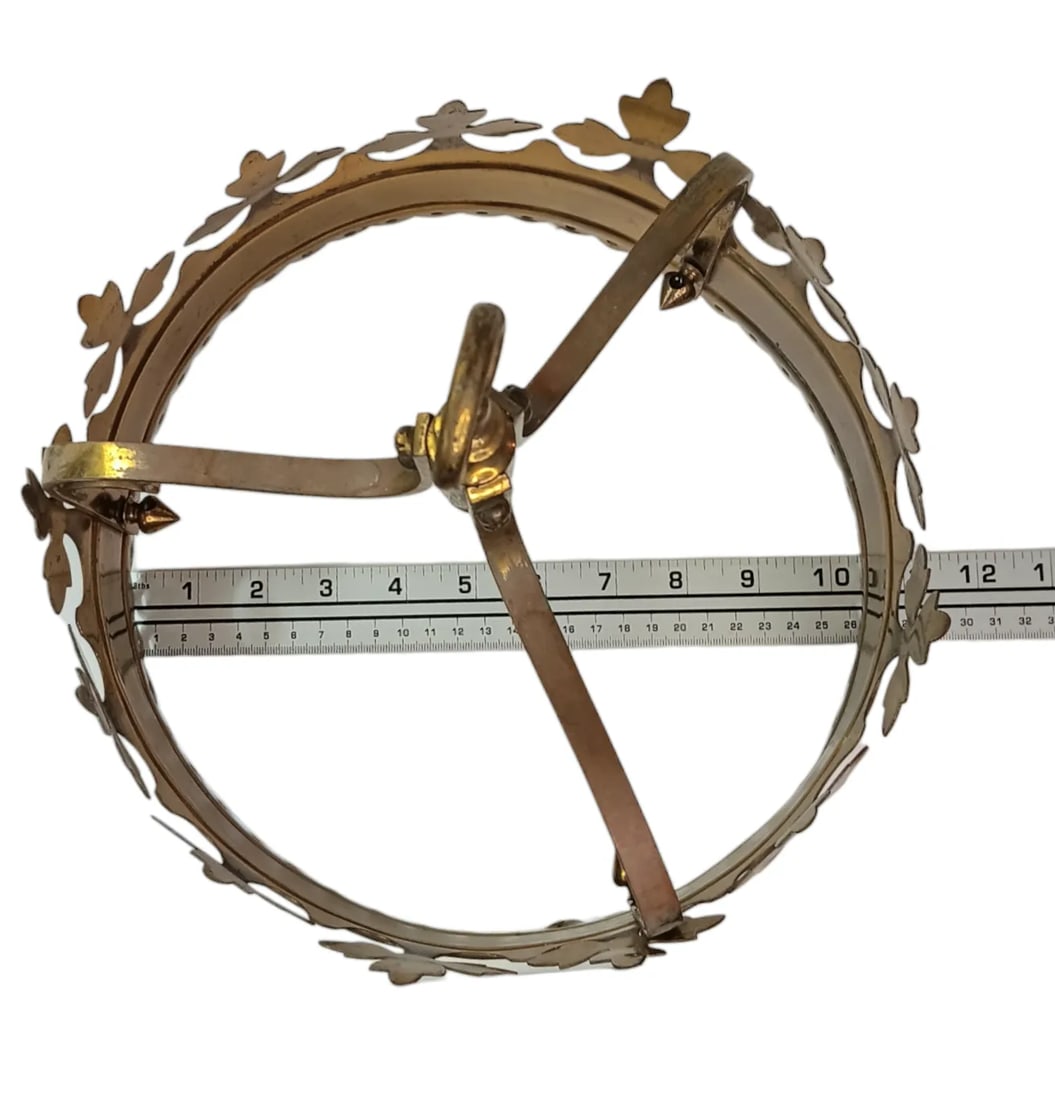 1950s Vintage Gothic Brass Canopy Bed Crown Fleur De Lis - 8
