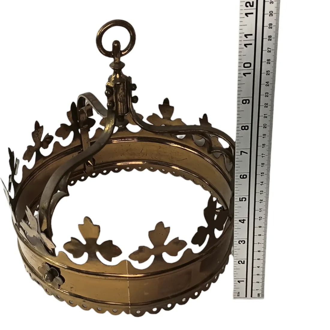 1950s Vintage Gothic Brass Canopy Bed Crown Fleur De Lis - 9