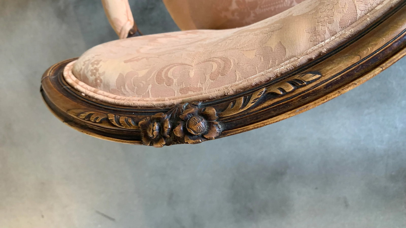 French Antique Carved Walnut Damask Louis XV Style Accent Fauteuil Arm Chair- a Pair - 8