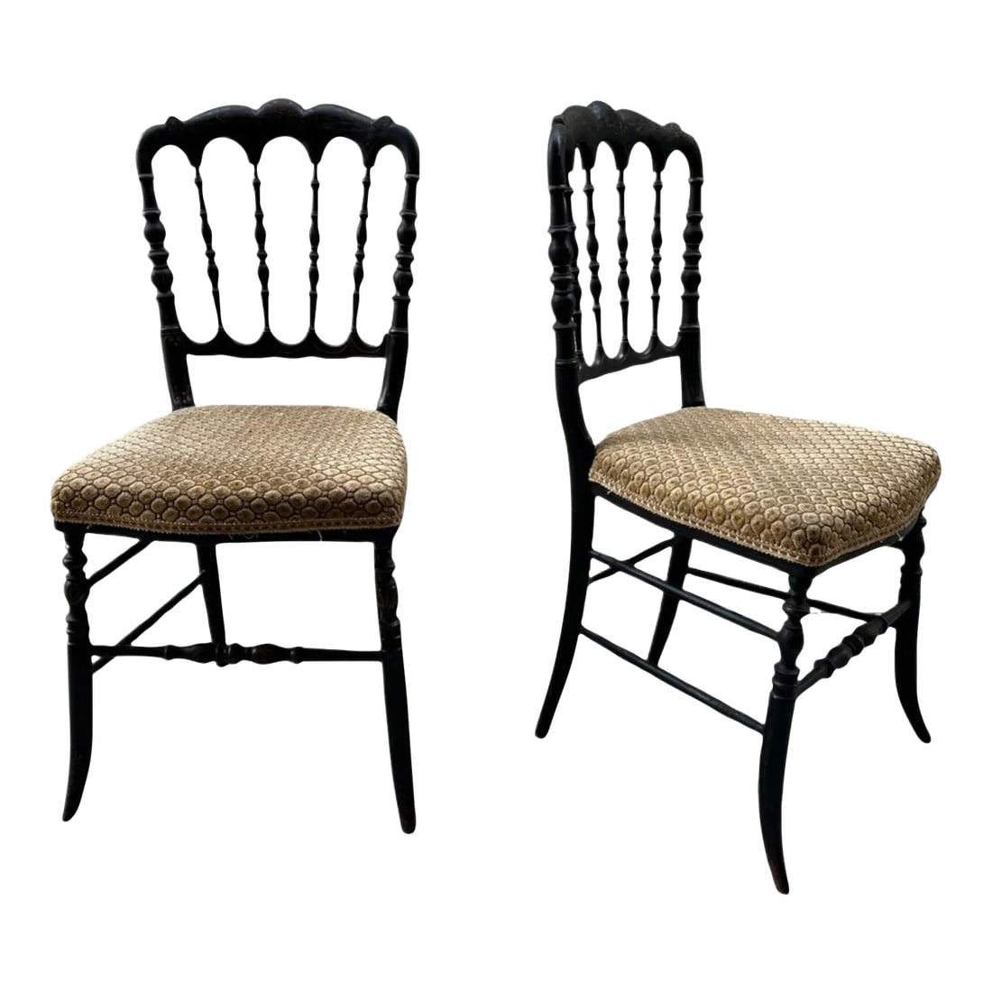 1850s French, Ebonized Wood Chiavari Chairs With Gold Velvet Seats - A Pair (1 of 12)