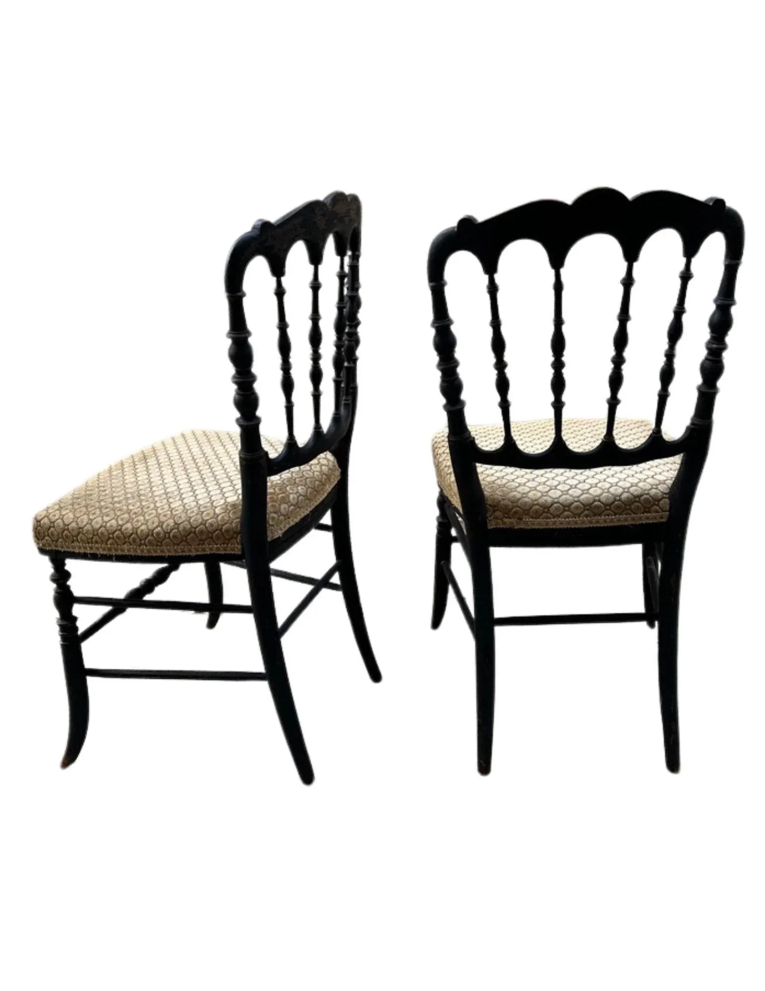 1850s French, Ebonized Wood Chiavari Chairs With Gold Velvet Seats - A Pair - 2