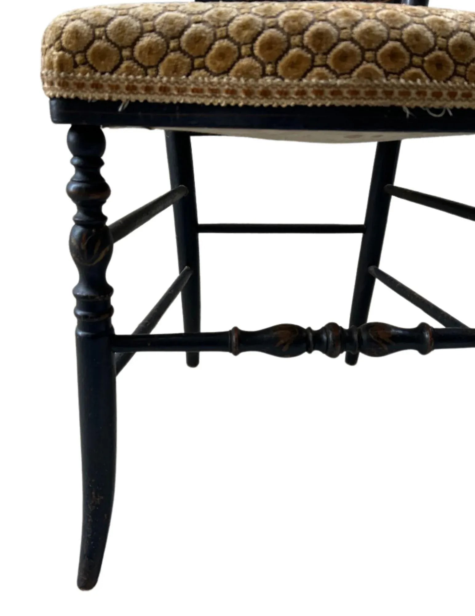 1850s French, Ebonized Wood Chiavari Chairs With Gold Velvet Seats - A Pair - 4