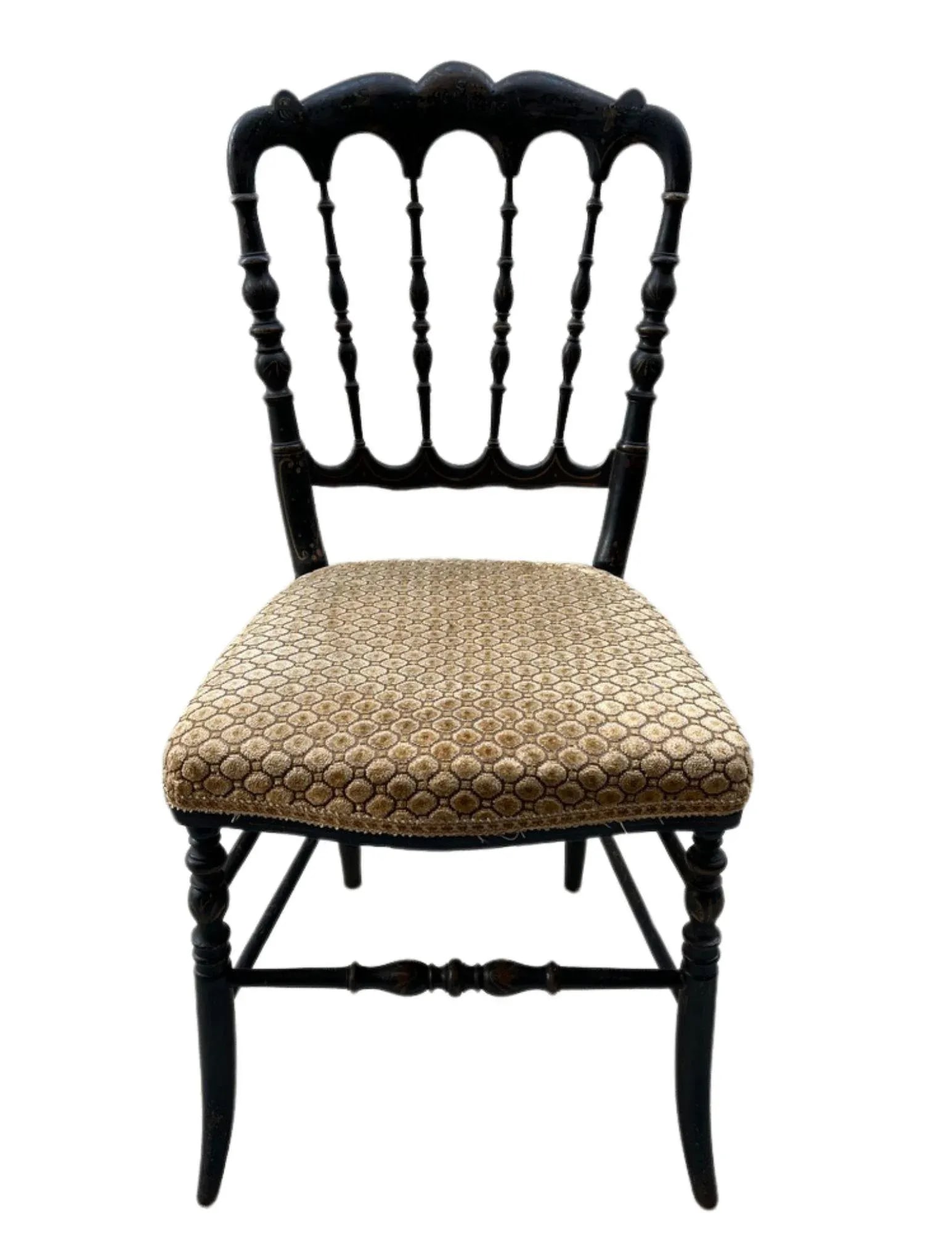 1850s French, Ebonized Wood Chiavari Chairs With Gold Velvet Seats - A Pair - 5