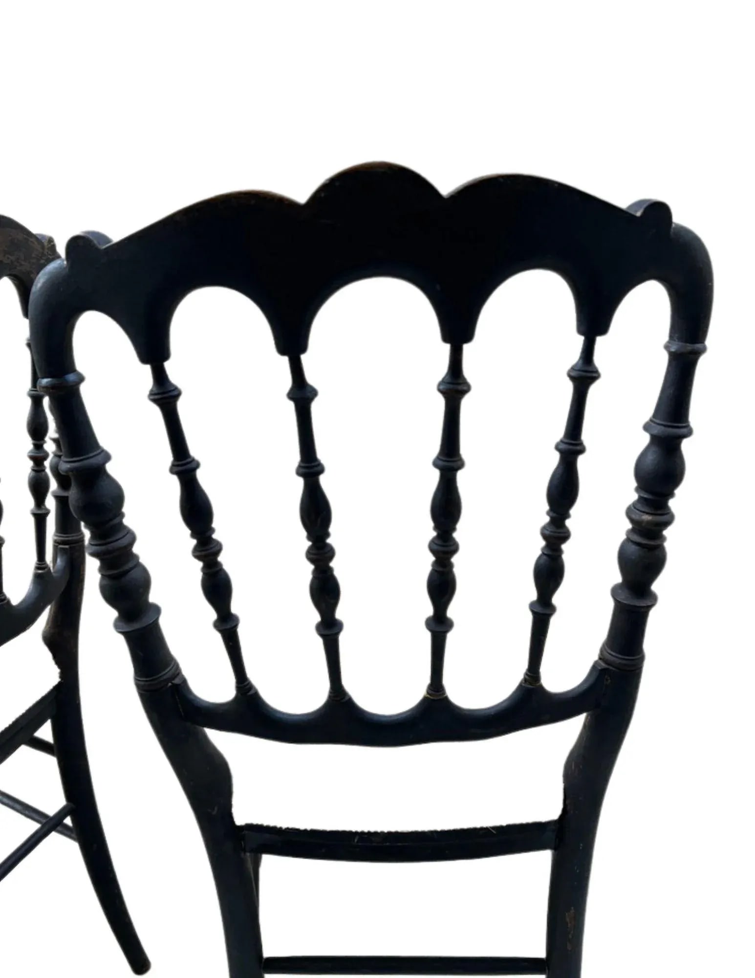 1850s French, Ebonized Wood Chiavari Chairs With Gold Velvet Seats - A Pair - 6