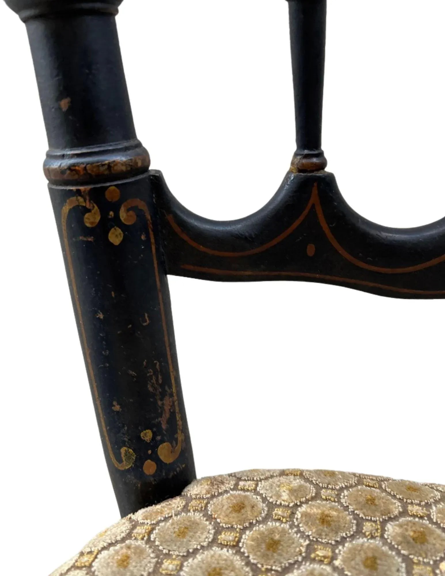 1850s French, Ebonized Wood Chiavari Chairs With Gold Velvet Seats - A Pair - 7
