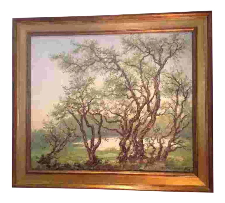 Hans Langtved(Danish 1892-1979) Oil Painting: Large impressionist landscape by Danish artist Hans Langtved, signed and dated 1940 in the lower right corner. It is painted in oil and on canvas.He was born in Copenhagen, educated at the Royal Art A